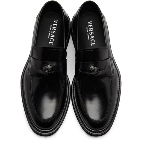 black leather versace loafers|medusa apron toe loafer men.